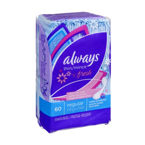 Always Thin No Feel Protection Daily Liners Regular Absorbency Scented, Breathable Layer Helps Keep You Dry, 60Count