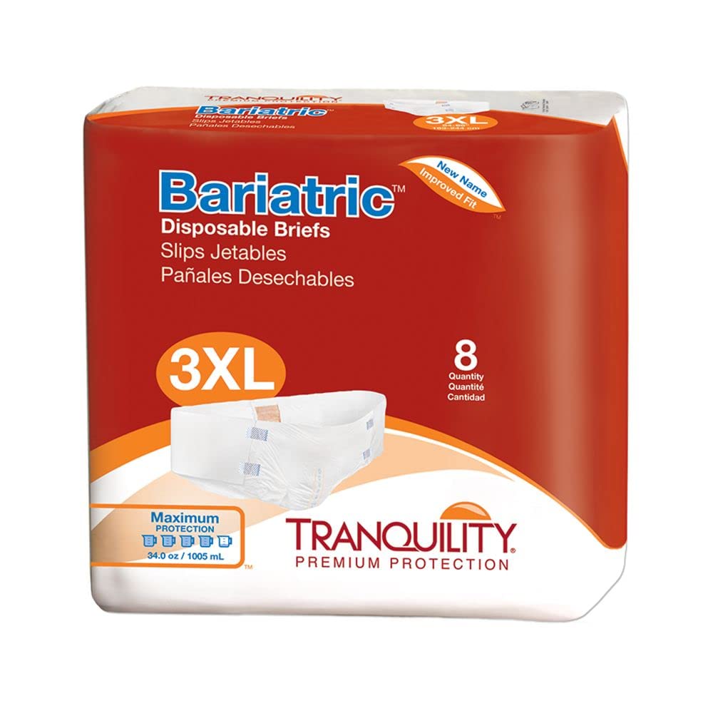 Tranquility Bariatric Disposable Briefs 3X-Large with Peach Mat Core for Dry Skin, Odor Control & Max Comfort, Secure Kufguard T