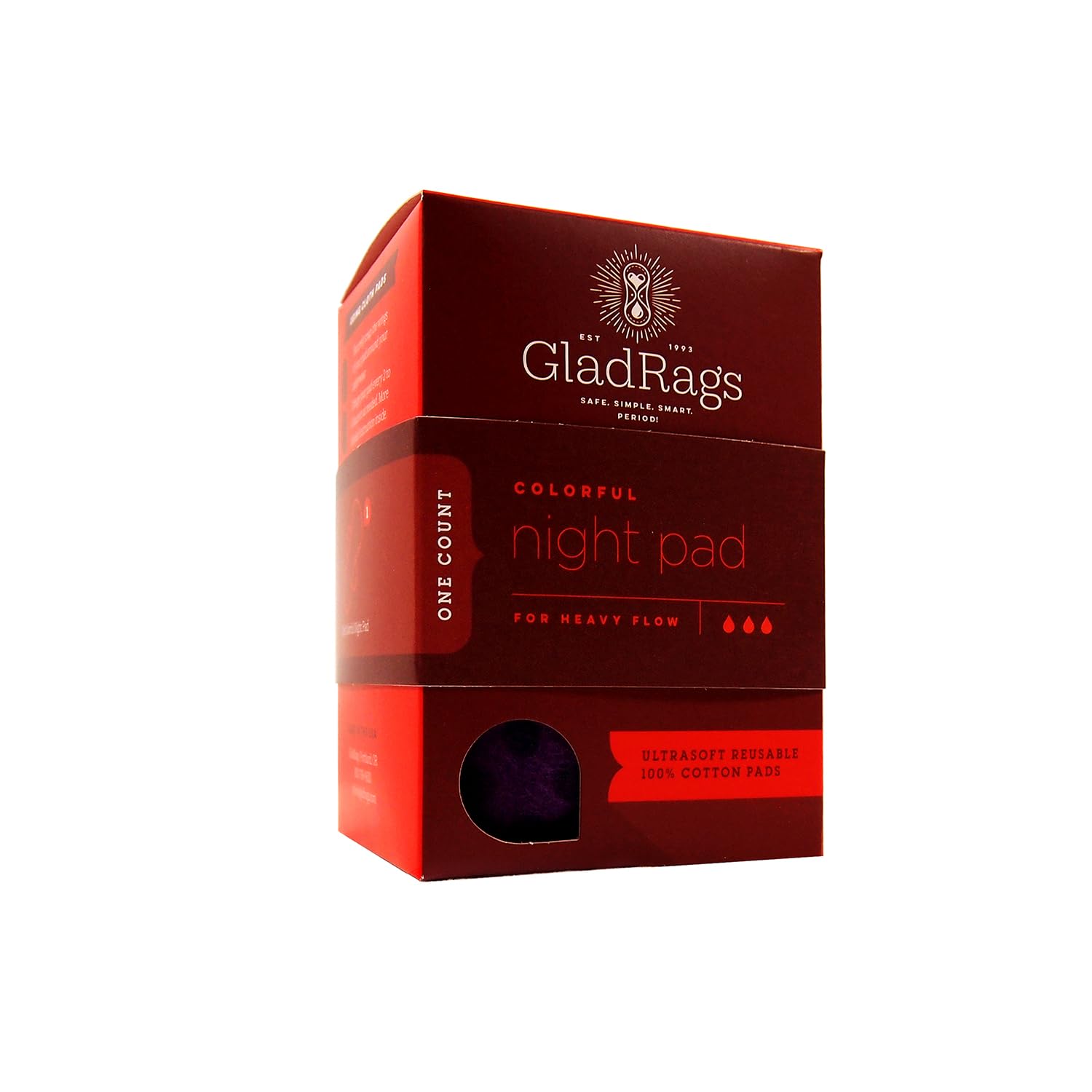GladRags Reusable Cloth Night Pad (1-Pack) - 100% Cotton Reusable Menstrual Pad, Washable Absorbent Overnight Pad, Heavy Flow Pe