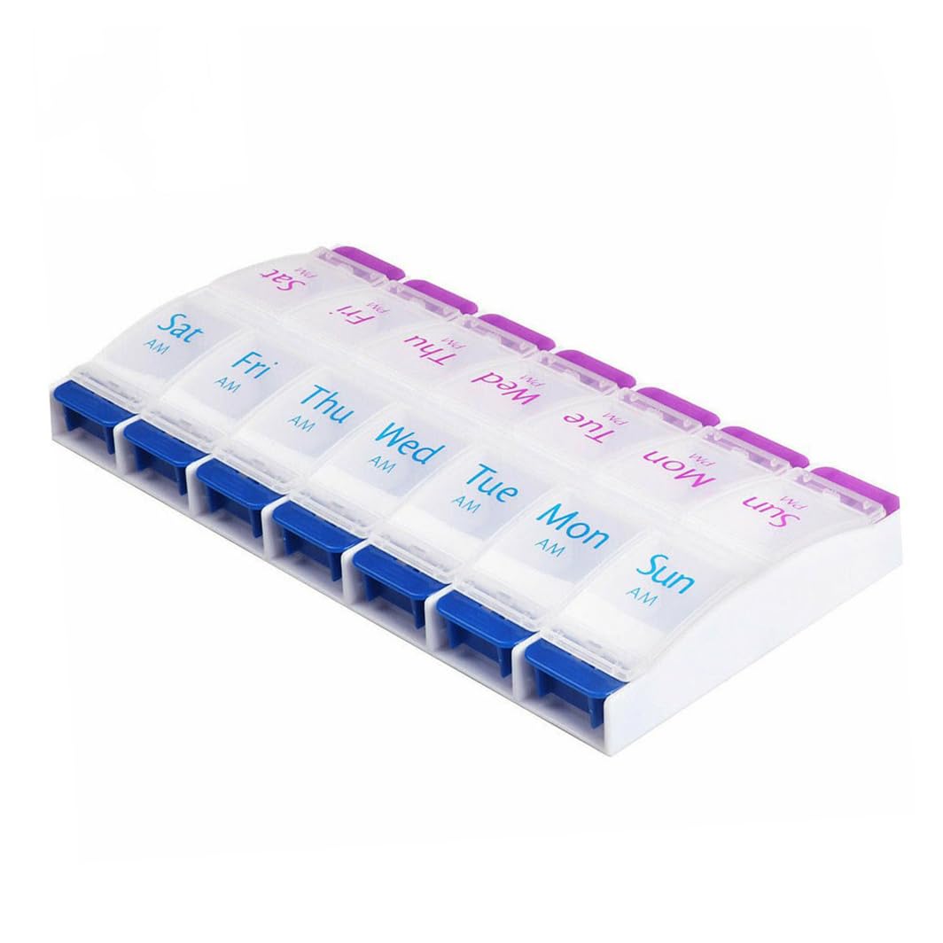 Wopanxye Daily Pill Case Organizer, 7-Day Weekly Medicine Planner Organizer, AM PM, Large Tray 14-Compartment Meds Box Container