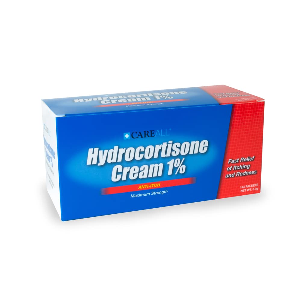 CareAll Hydrocortisone Cream 1% (144 Pack), 0.9gr Foil Packet, Maximum Strength Relieves Itching and Redness, Compare to Ingredi