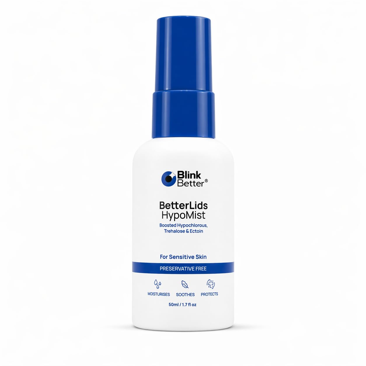 BlinkBetter BetterLids Boosted Hypochlorous Acid Eyelid Spray - Gentle Non-Sting Eyelid Cleanser Mist with Ectoin & Trehalose fo