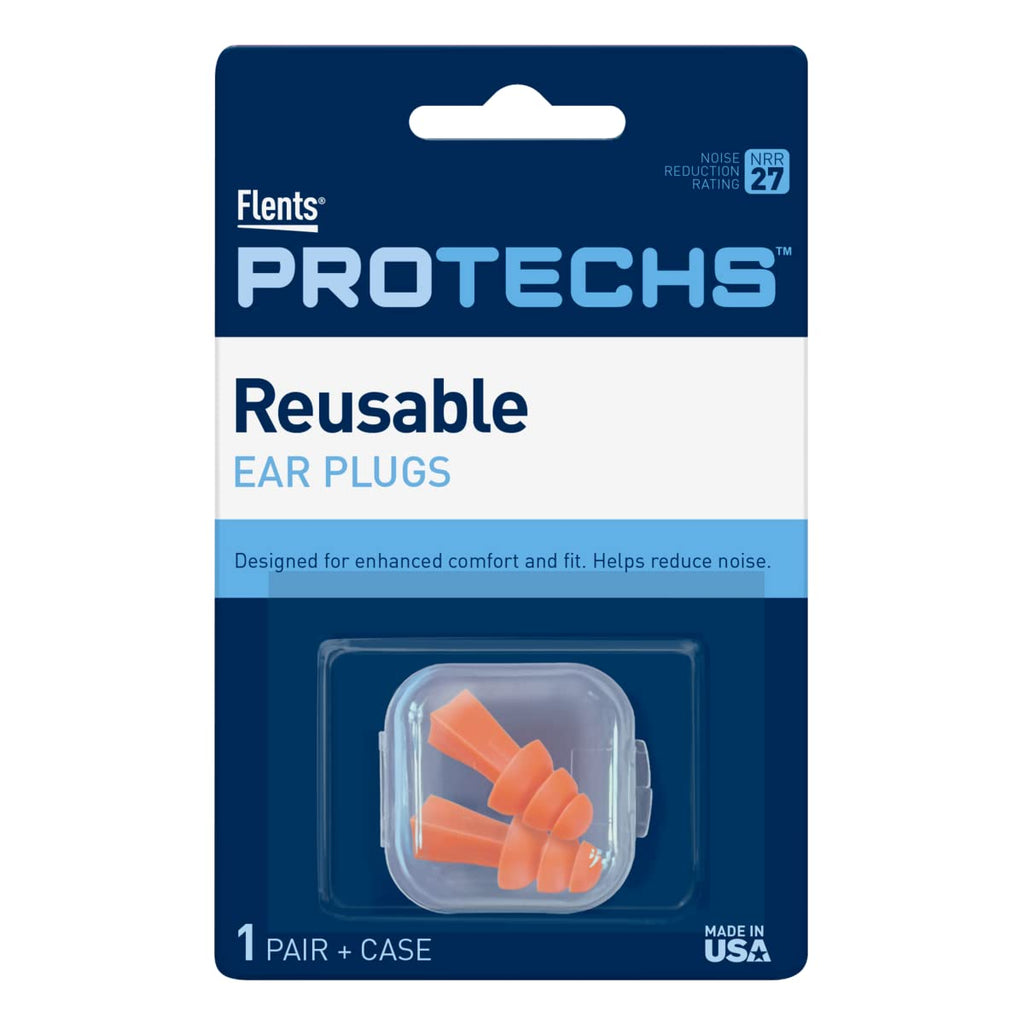 Flents Protechs Ear Plugs, 1 Pair of reusable Ear Plugs for Sleeping, Snoring, Loud Noise, Concerts, Construction, Studying & Tr