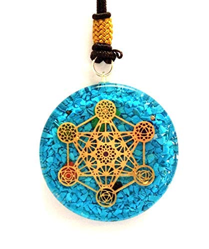 Jet Turquoise Metatron's Cube Merkaba 7 Chakras with Crystals Stones Orgone Pendant 2 inch Approx Adjustable Energy Generator Ne