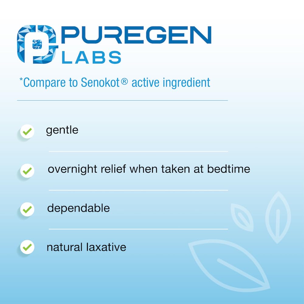 Puregen Labs Senna-S Natural Vegetable Laxative Plus Stool Softener Dual Action - Total 500 Tablets Senna Plus | Gentle Dependab