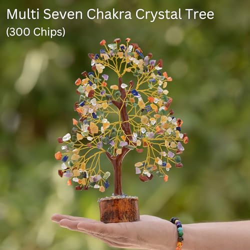 7 Chakra Healing Crystal Tree of Life, Handmade Golden Wire Crystal Tree for Good Luck, Positive Energy, Wealth, Reiki Healing,