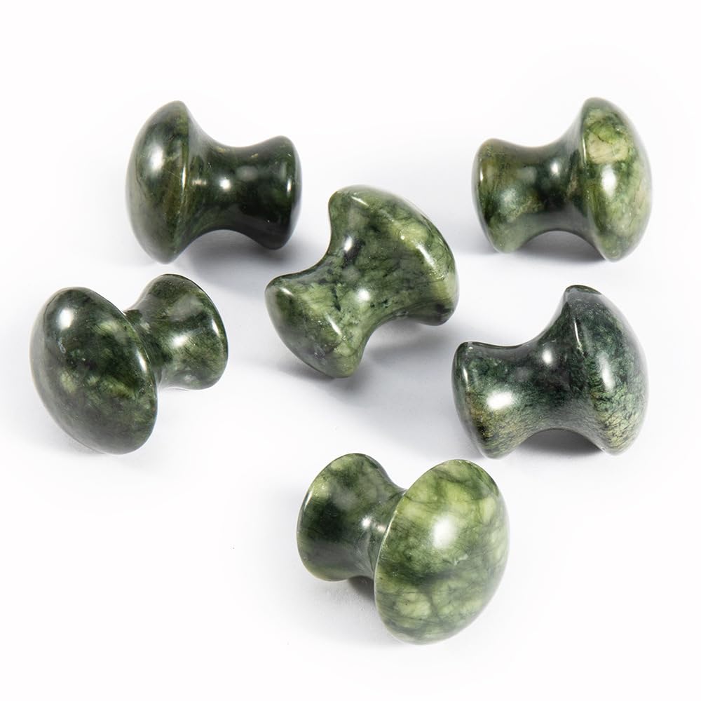 Windfulogo 2Pcs Mushroom Massage Stones Green Jade Stone Hot Rock for Eye Spa Massage 1.6 x 1.56 in(4x3.8cm)