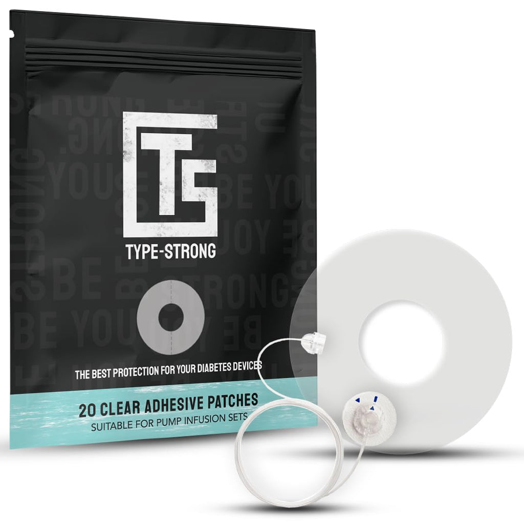 TYPE STRONG Universal Adhesive Patches for Insulin Pumps & Infusion Sets with 25mm Hole for Sensitive Skin. Sweat Proof & Waterp