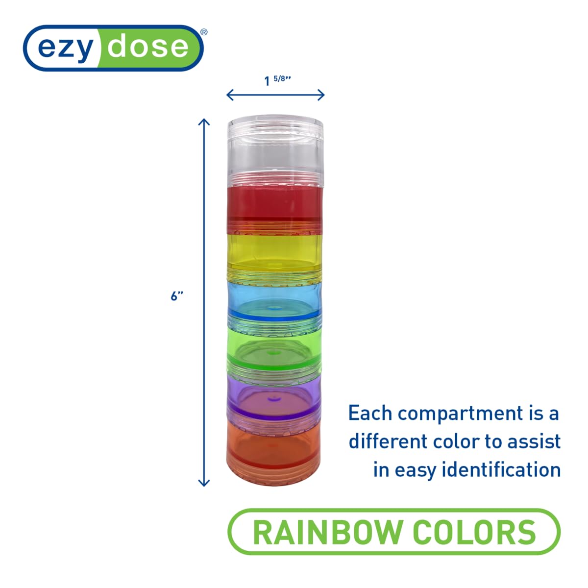 EZY DOSE Weekly (7-Day) Pill Case, Medicine Planner, Vitamin Organizer Box, Medium Detachable Compartments, Easy to Use, Rainbow