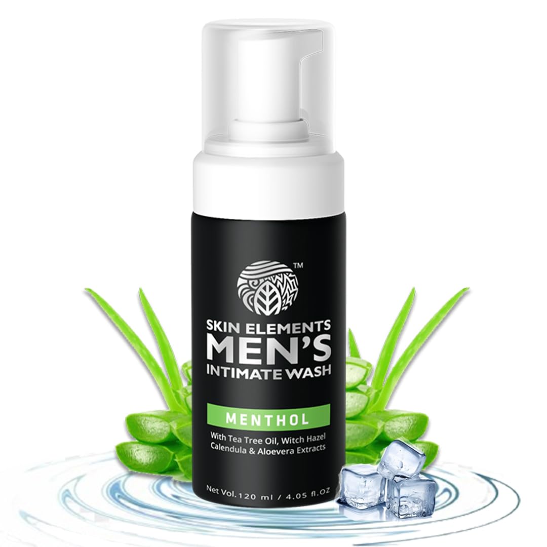 Skin Elements Intimate Wash for Men with Menthol (4.05 fl. oz.) | pH Balanced Foaming Private Part Cleaner | Prevents Itching, I