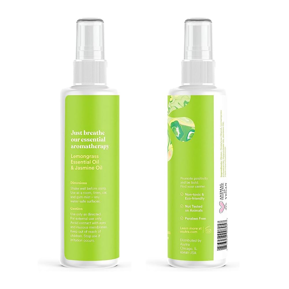 ASUTRA Multi-Use Essential Oil Aromatherapy Spray (Lemongrass & Jasmine), 4 fl oz - Mist for Face, Body, Rooms & Linens - Car, F