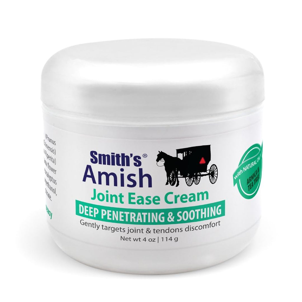 Smiths Amish Joint Ease Cream 4 oz jar. Soothing and Cooling, with Botanicals of Arnica, Peppermint, Tea Tree, Rosemary and Euca