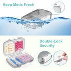 Fullicon 2 Pack Travel Pill Organizer, 4 Compartments Portable Pill Case, Moisture Proof Small Pill Box with Labels, Travel Pill