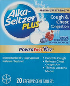 ALKA-SELTZER PLUS Powerfast Fizz, Cough & Chest Congestion Medicine, effervescent Tablets, 20ct