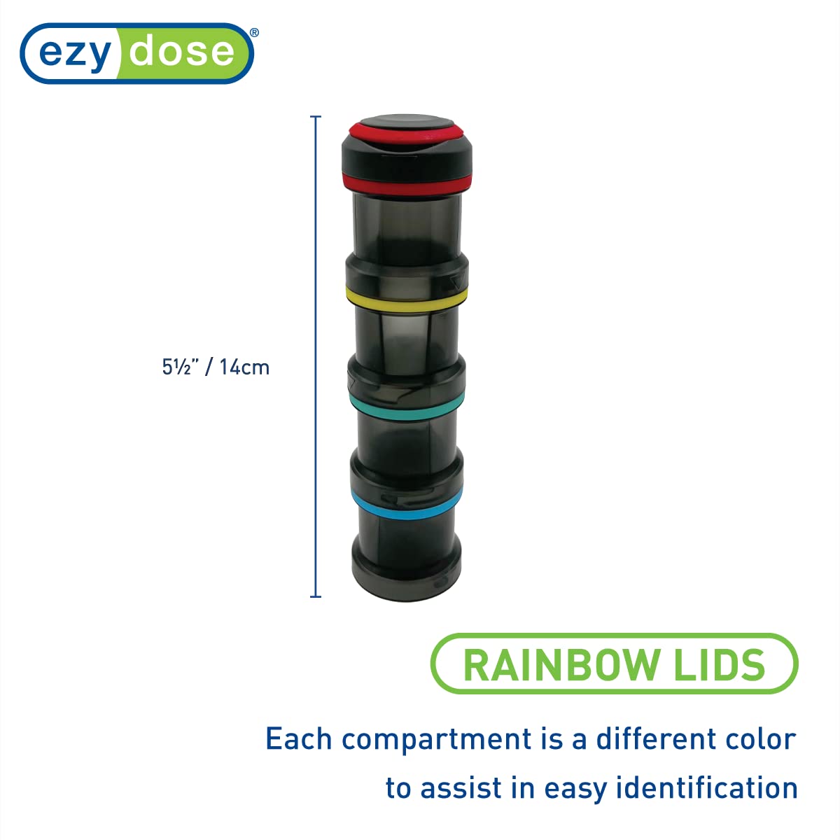 EZY DOSE Weekly (4-Day) Stackable Pill Organizer, Vitamin and Medicine Box, Detachable Compartments, Rainbow Colors