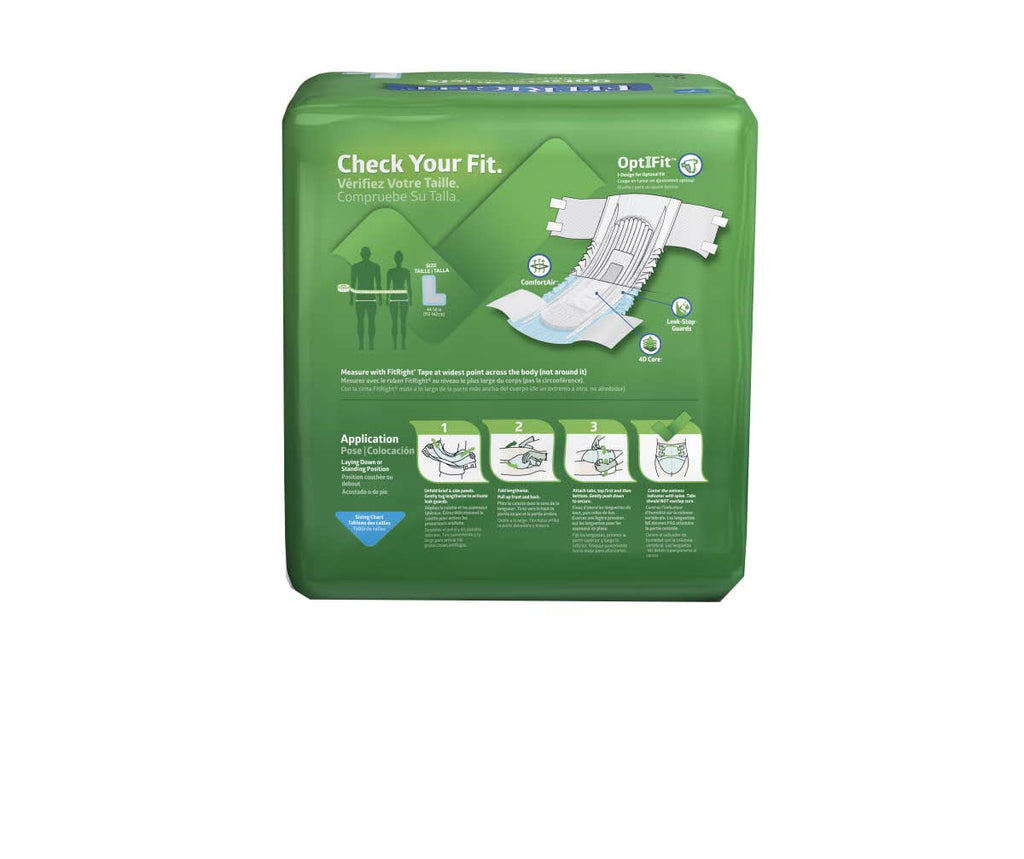 Medline FitRight OptiFit Ultra Adult Briefs, Incontinence Diapers with Tabs, Heavy Absorbency, Large, 44 to 56, 20 Count