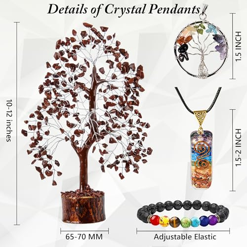 Crystal Trees for Home and Office Decoration, Red Jasper Chakra Healing Crystals Feng Shui Handmade Trees for Positive Energy, M