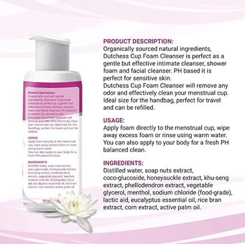 DUTCHESS Menstrual Cup Foaming Cleanser (3.4 oz) - Suitable for Silicone Menstrual Cups - PH Balanced Plant Based Ingredients