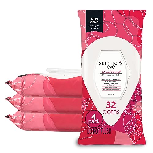 Summer's Eve Blissful Escape Daily Refreshing Feminine Wipes, Removes Odor, pH balanced, 32 Count, 4 Pack