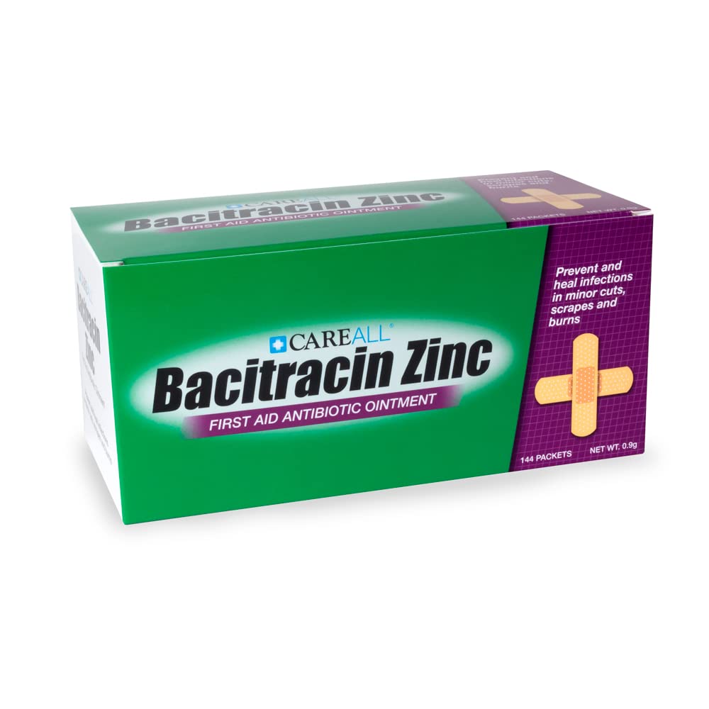 CareAll Bacitracin Antibiotic Zinc Ointment 0.9gr Foil Packet (144 Pack). First Aid Ointment to Prevent and Heal Infections for