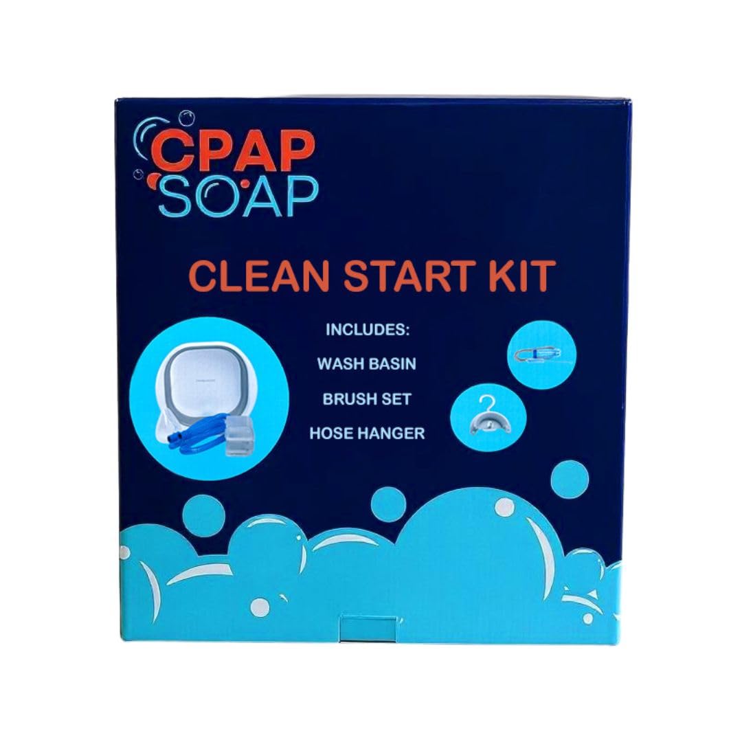 CPAP Soap Clean Start Kit - Wash Basin, 2-Piece Cleaning Brush Set with Flexible Soft Bristles, and Hose Hanger with Suction Cup