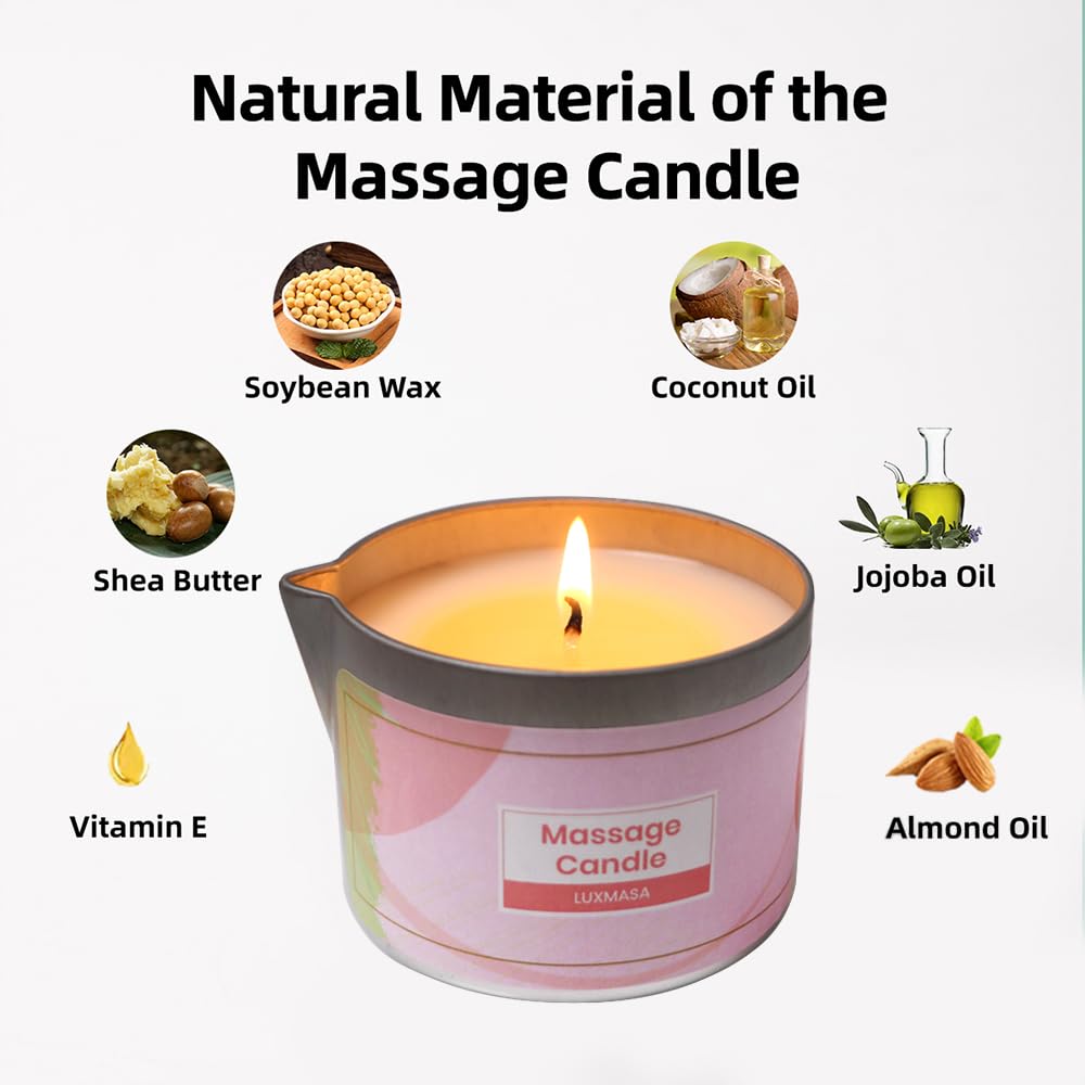 LUXMASA Soybean Wax Scented Massage Oil Candle for Home SPA Treatment- Natural Warm Body Lotion Candle for Stress Relief- Moistu