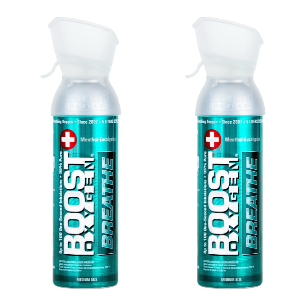 Boost Oxygen Medium Breathe Menthol-Eucalyptus Aroma 5L Canister | Respiratory Support for Altitude, Performance & Health (2 Pac