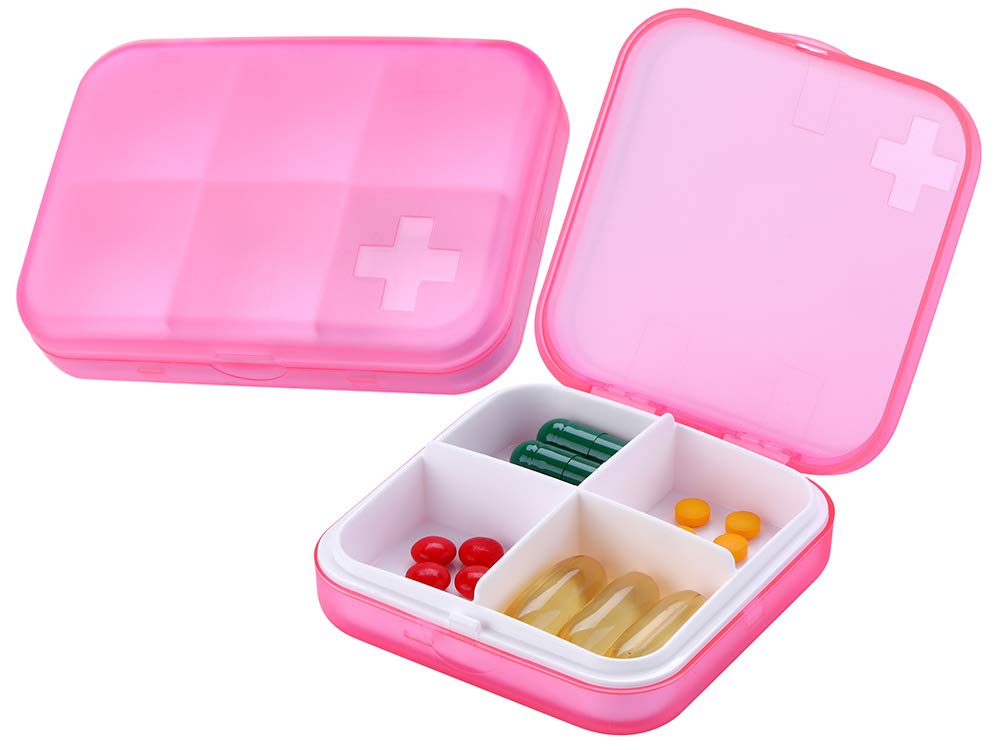ZDQZC Portable Pill Organizer - Slim Pill Box for Purse or Travel, Compact Pill Case(4+6 Compartment,Pink)