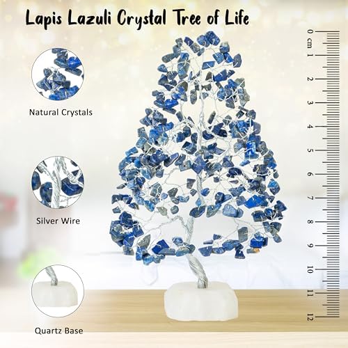 Lapis Lazuli Crystal Tree of Life - Chakra Tree of Life, Natural Quartz Base, Handmade Gemstone Tree, Feng Shui Tree, Crystal De