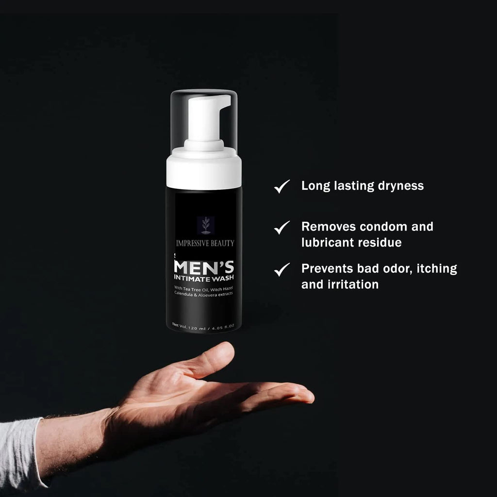 Impressive Beauty Intimate Wash for Men Natural Organic with Tea Tree Oil | pH Balanced Foam Cleansing | Removes Sweat, Bad Odor