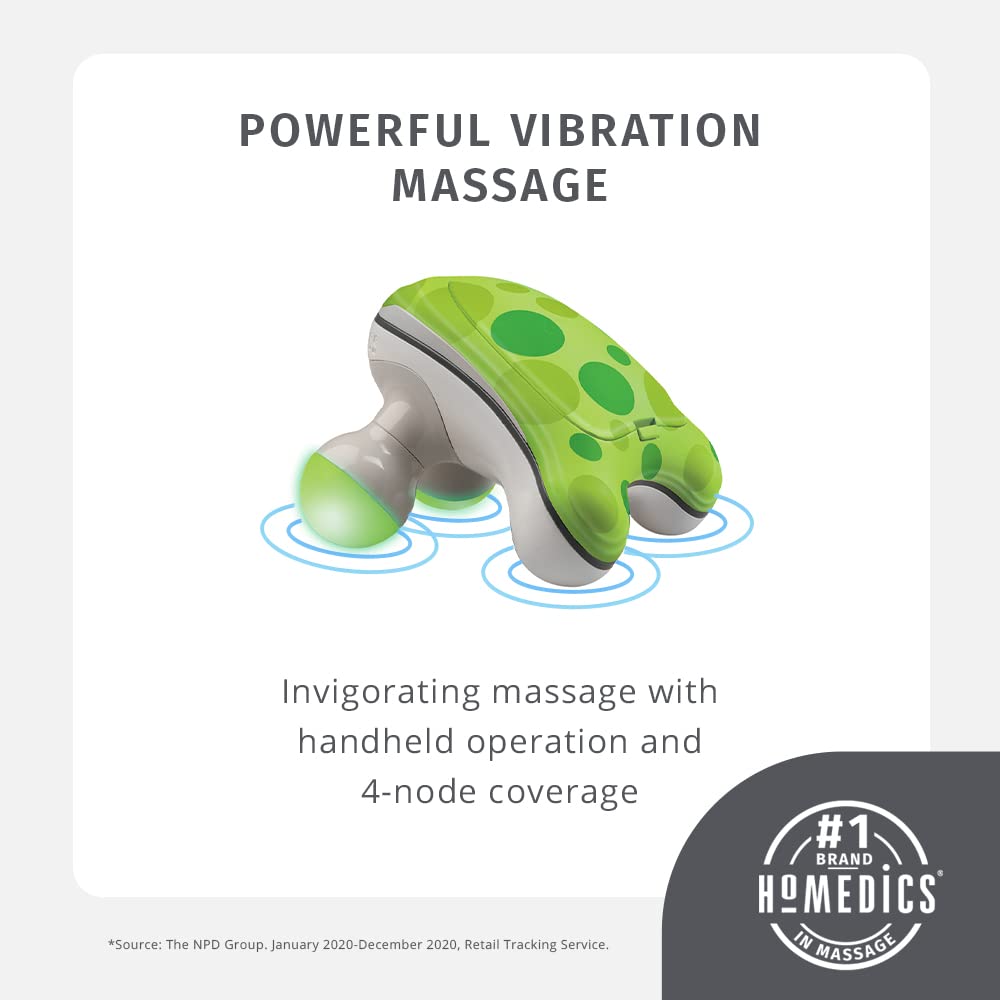 HoMedics Ribbit Mini Handheld Massager, Vibrating Electric Massager with Comfort Grip and LED Light, Batteries Included, Comes i