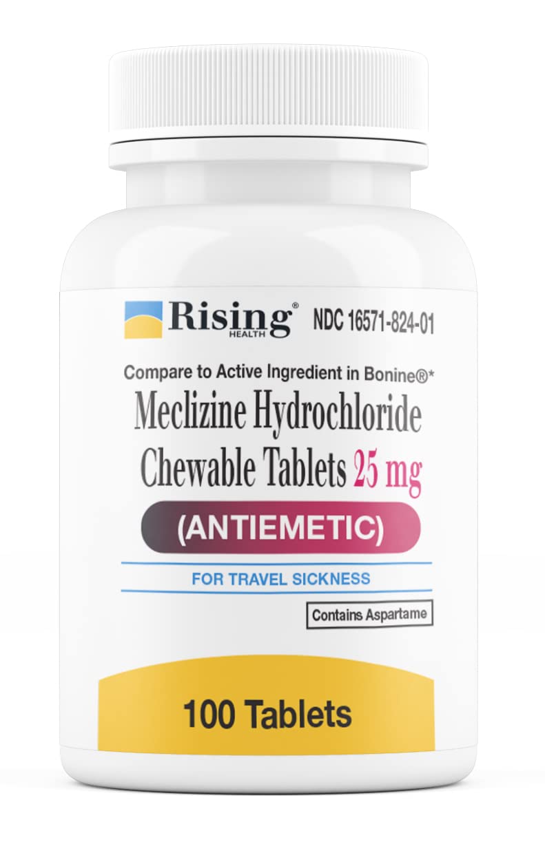 Rising Health Motion Relief and Nausea - Meclizine HCL 25mg - Antiemetic, Motion Relief Chewable Tablets (100)