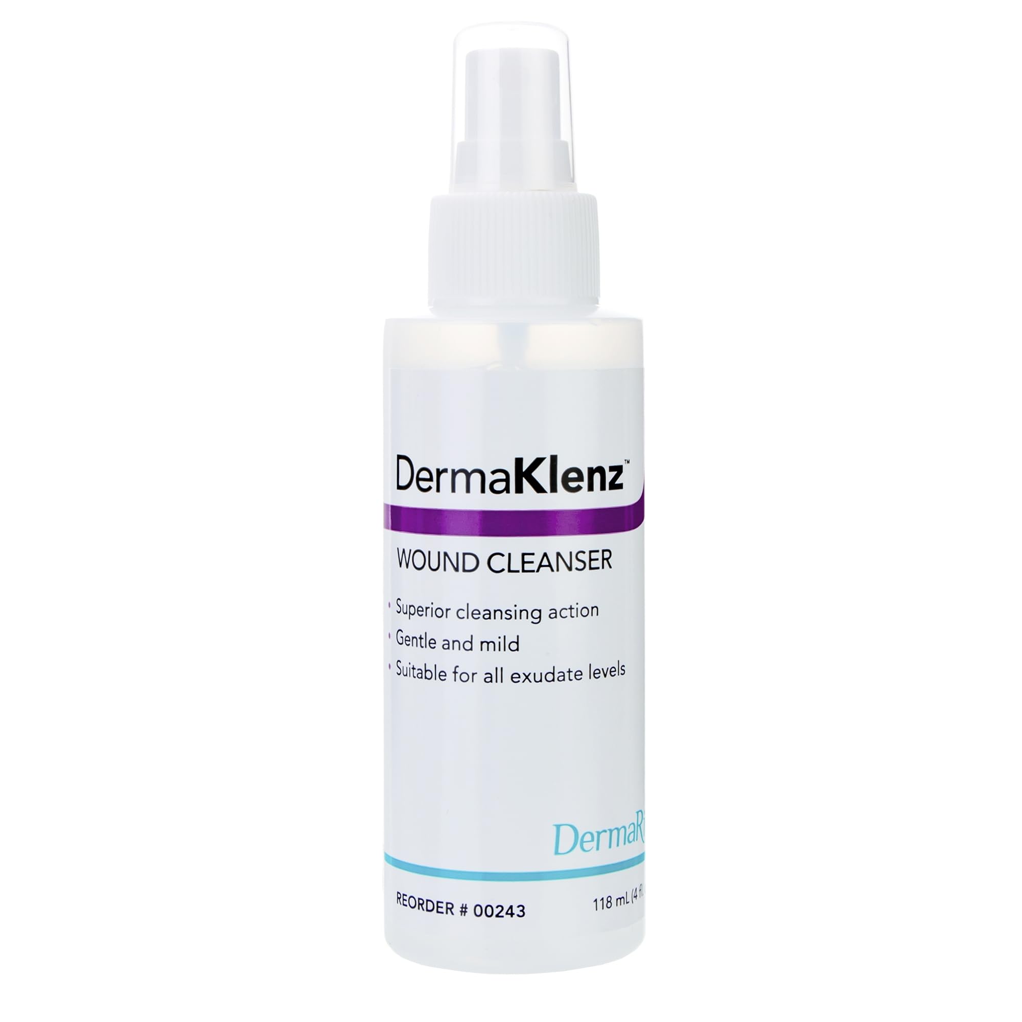 DermaRite's DermaKlenz Wound Cleanser - Rinse-Free Gentle and Mild Cleansing, Helps Clear Wound Debris - Pump Bottle, 4 oz., 2 C