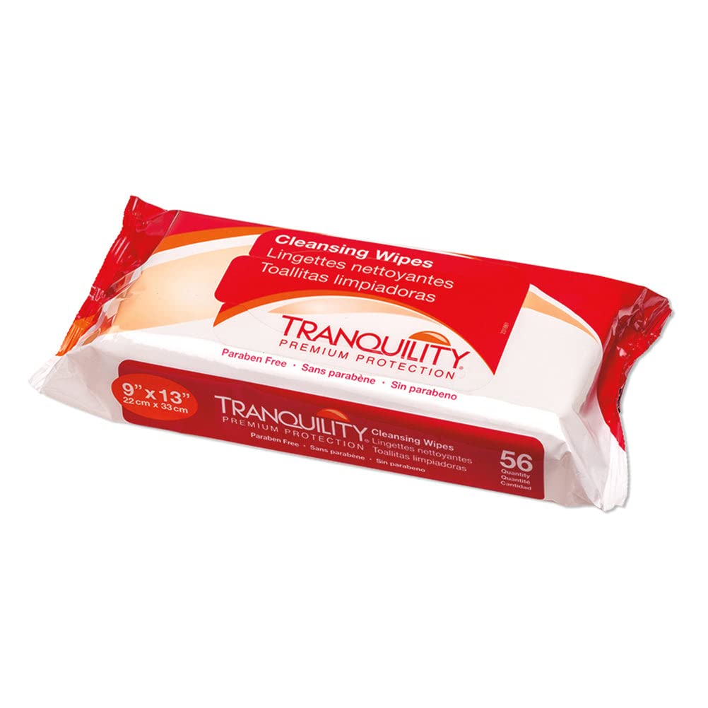 Tranquility Cleansing Wipes, Adult Size Disposable Wet Washcloths, Enriched with Aloe Vera, Chamomille, & Vitamin E, Hypoallerge
