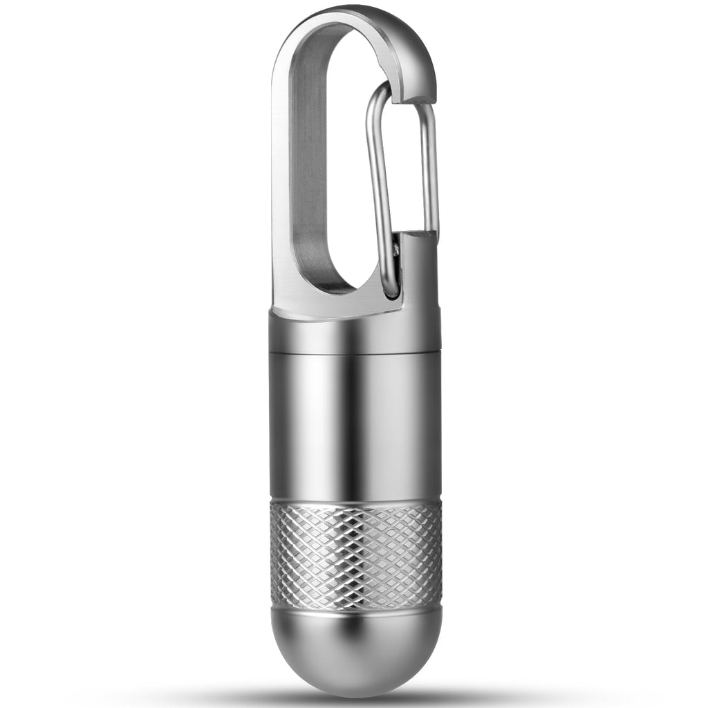TISUR Titanium Pill Case, Keychain Holder, Travel Box Container, Portable Organizer, Waterproof Metal Bottle (Gray, Small - 1.06
