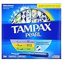Tampax Pearl Tampons Multipack, Light/Regular/Super Absorbency, With Leakguard Braid, Triple Pack, Unscented, 34 Count