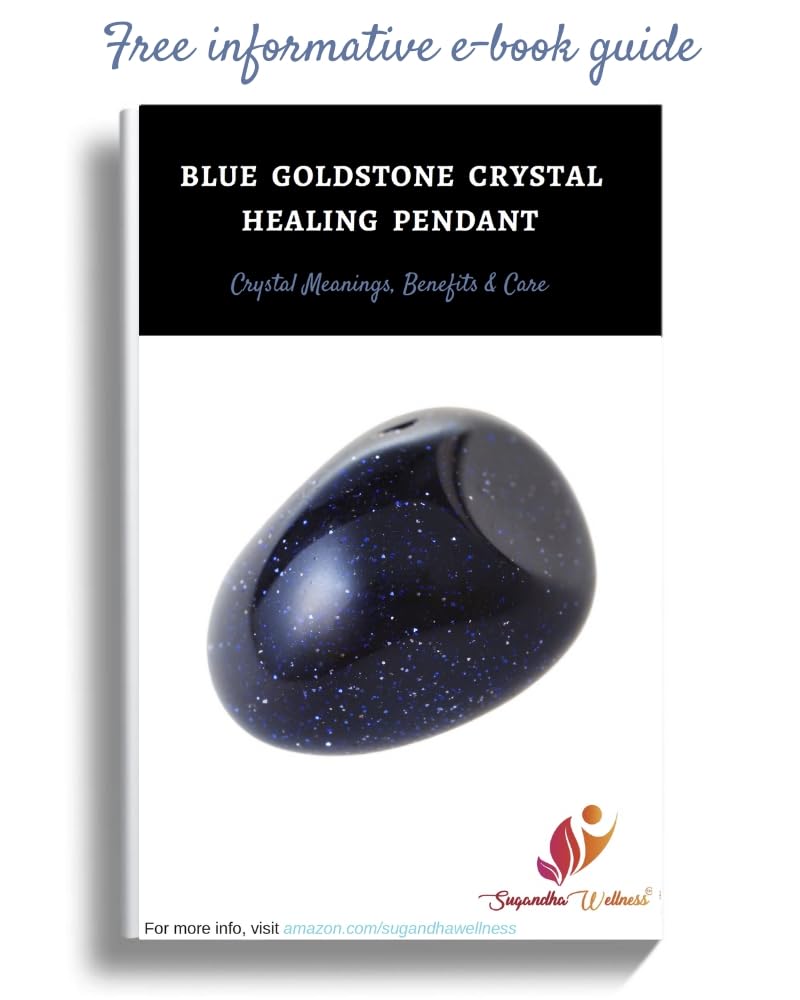 Sugandha Wellness Blue Goldstone Healing Crystal Necklace - Success, Positivity & Abundance Stone Pendant. Wealth & Protection.