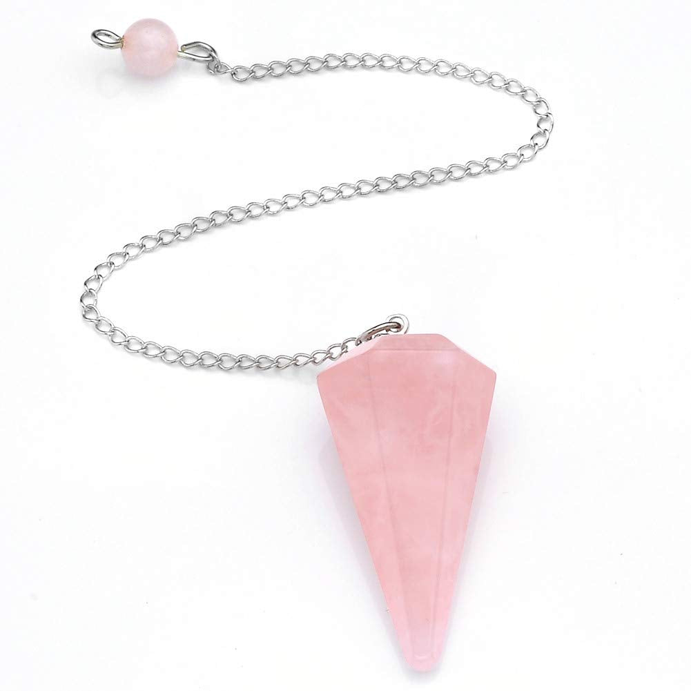 MANIFO Natural Rose Quartz Crystal Pendulum Faceted Point Gemstone Reiki Healing Pendulums for Dowsing Scrying