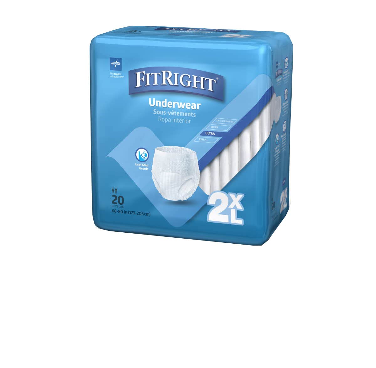 Medline FitRight Adult Incontinence Underwear, Heavy Absorbency, XX-Large, 68-80 (20 Count)
