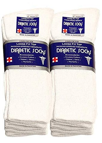 Falari Physicians Approved Diabetic Socks Crew Unisex 3, 6 or 12-Pack (13-15, 6 Pairs White)