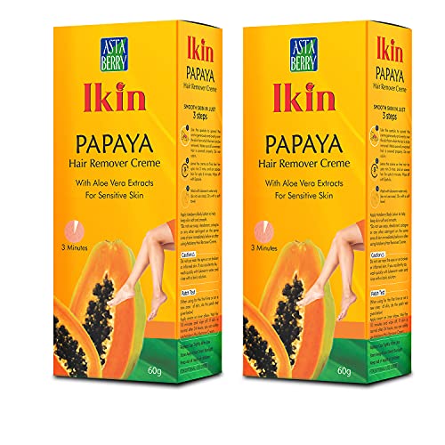 Ikin Papaya Hair Remover Cream For Sensitive Skin  Bikini Hair Removal Cream For Women & Girls (Pack Of 2 (60Gm X 2))