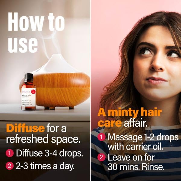 Hana Peppermint Essential Oil - 100% Pure and Natural Peppermint Oil for Hair, Skin, and Diffusing - with a Cool, Fresh Sensati