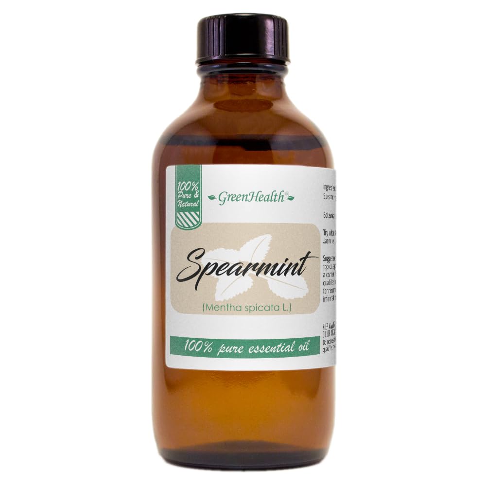 Spearmint Essential Oil - 4 fl oz Amber Glass Bottle w/Cap - 100% Pure Essential Oil - GreenHealth