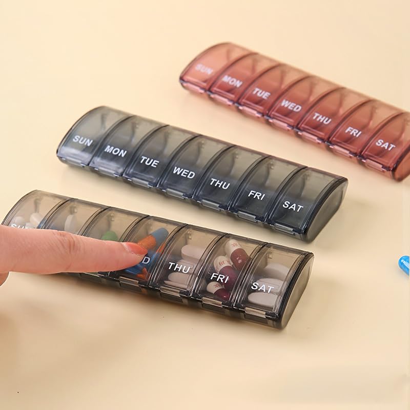 Wopanxye Large Weekly Medicine Organizer, 7-Day Portable Pill Case Box, Grey, Travel-size Pill Dispenser Reminder Tracker for Vi