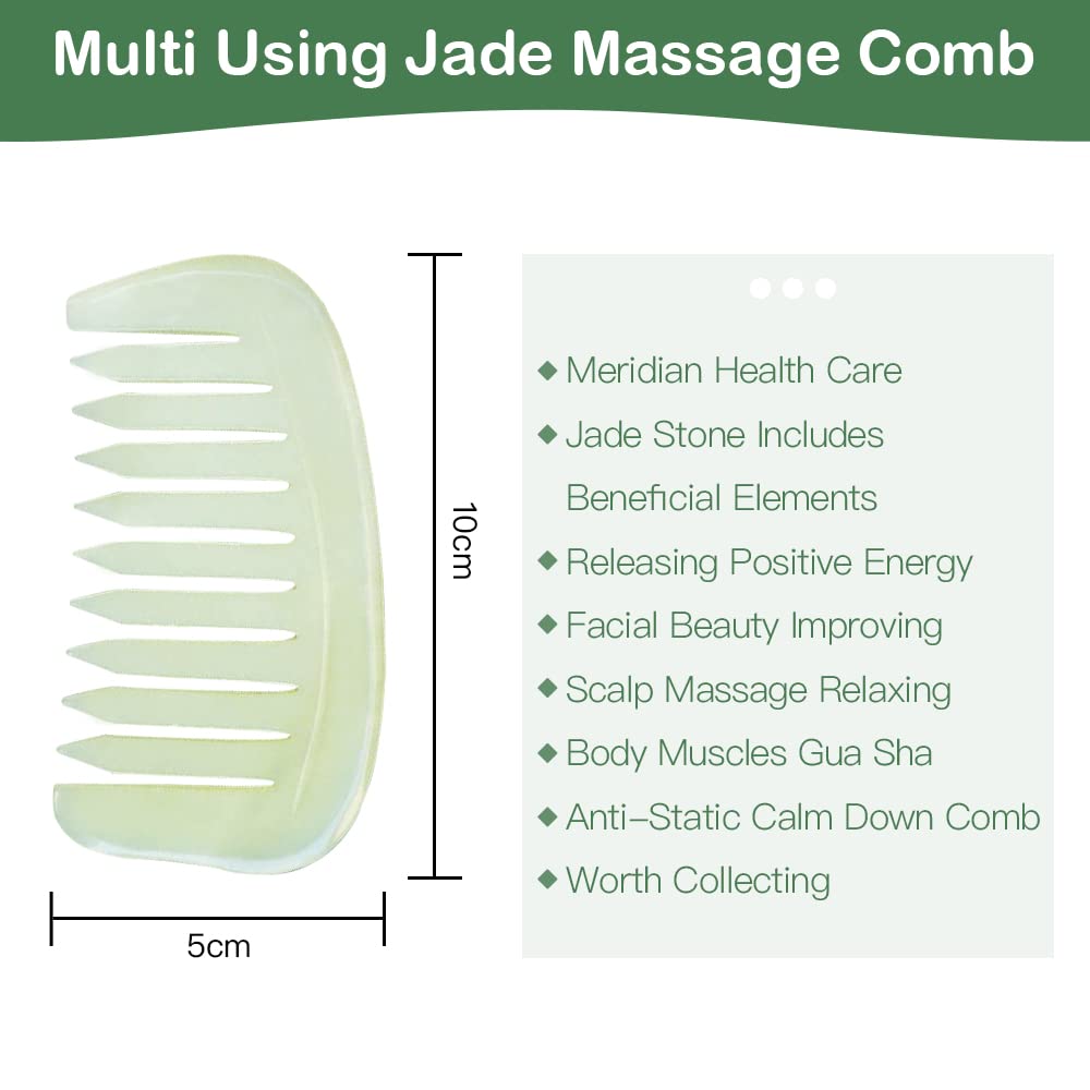 LEOSENSE Gua Sha Comb, Natural Jade Guasha Stone, Head Scalp Caring Massage Comb, Full Body Gua Sha Scraping Massage Tool, Jade