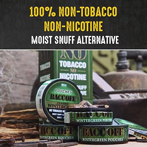 5 Cans, BaccOff Wintergreen Pouches | No Tobacco Dip, No Nicotine, Smokeless Alternative Snuff