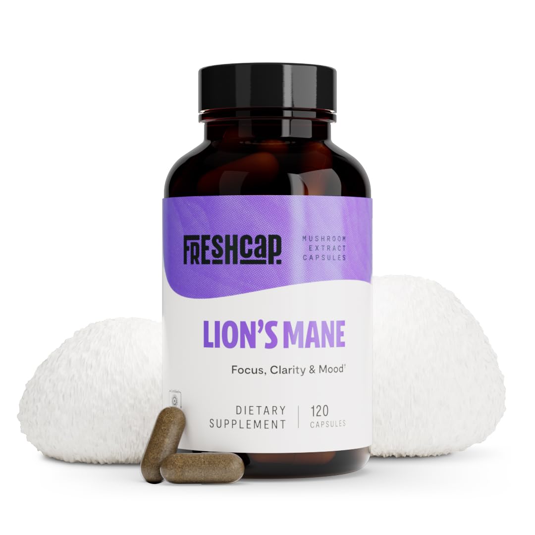 FreshCap Lions Mane Supplement Capsules - Ayurveda Premium USDA Organic Dual Extracted Mushrooms - Third Party Tested - Whole Fr