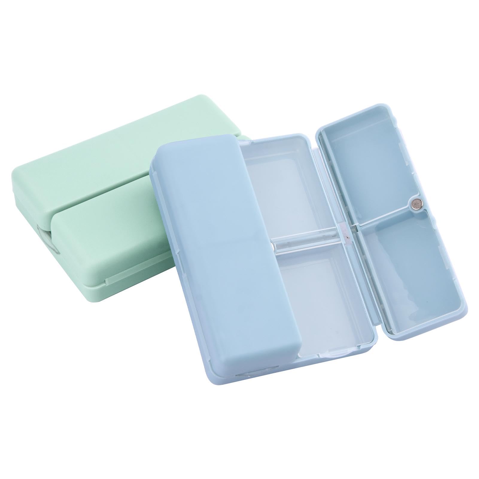 Xiaokeis 2 Pcs Pill Organizer, Travel Pill Organizer, Pocket Pharmacy with 7 Compartments Design, Magnetic Travel Pill Box Pill 