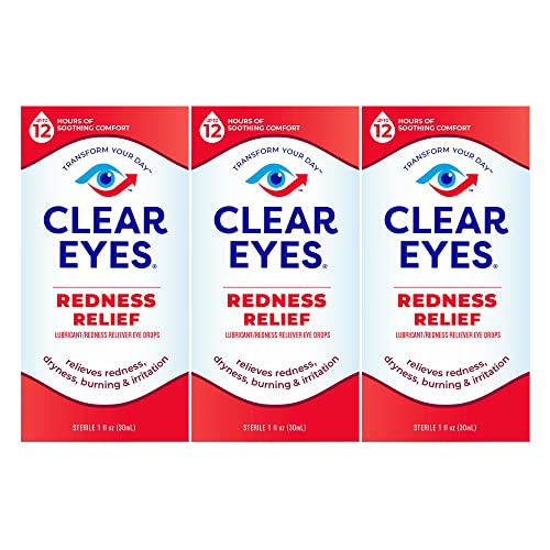 Clear Eyes Redness Eye Relief Eye Drops, 1.0 Fl Oz, Pack of 3