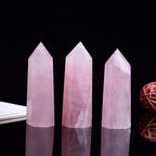 Runyangshi Rose Quartz Natural Healing Crystal Wands Height 2.4-2.8, 6 Faceted Prism Wand Reiki Chakra Stone, Natural Quartz